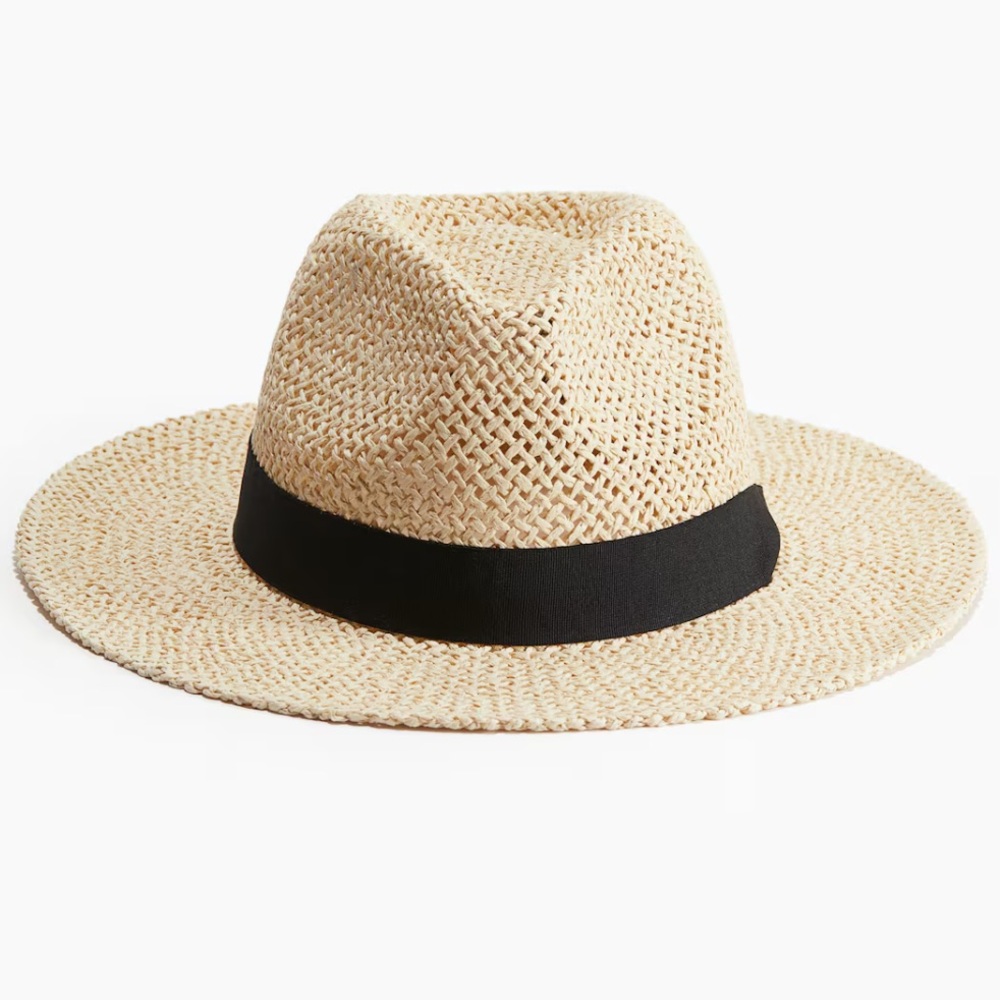 NEW H&M Straw Fedora Hat with Black Band
